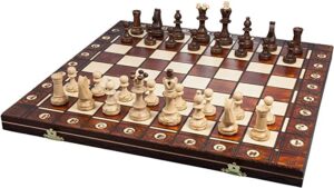 Handcrafted chessboard and pieces